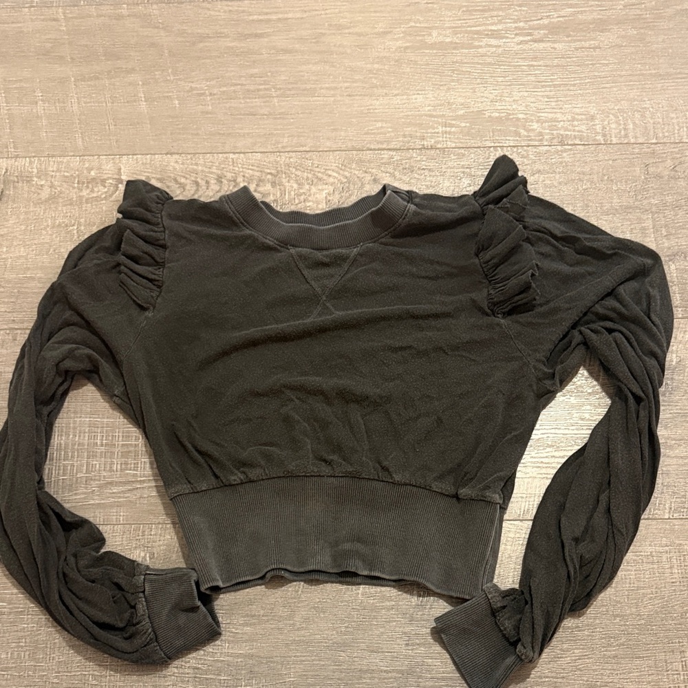 Elegant Grey Ruffle Sleeve Top
